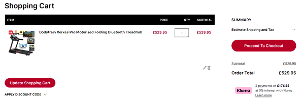 Sport and Leisure shopping basket screenshot