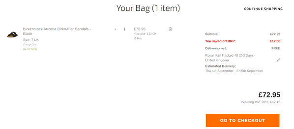 Standout shopping basket screenshot