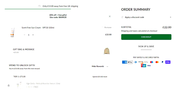 Green People shopping basket screenshot