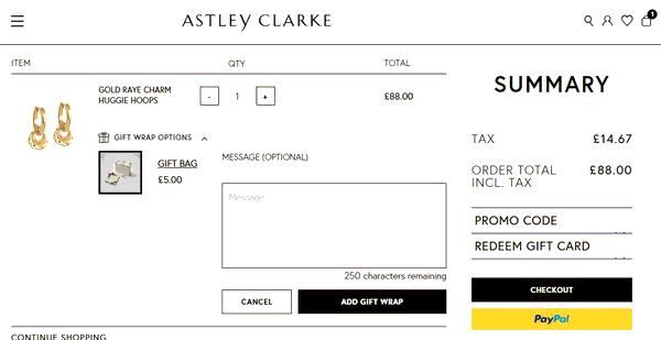 Astley Clarke shopping basket screenshot