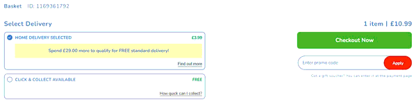 The Entertainer shopping basket screenshot