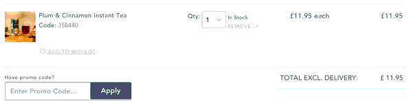 Whittard Of Chelsea shopping basket screenshot