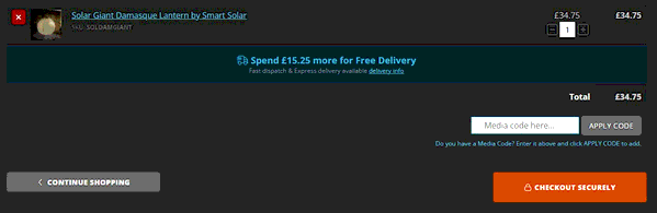 Glow Company shopping basket screenshot