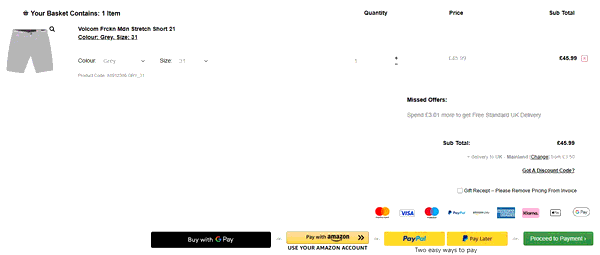 Urban Surfer shopping basket screenshot