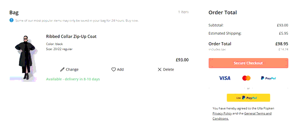 Ulla Popken shopping basket screenshot