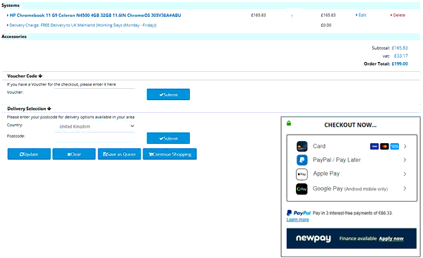 Mesh Computers shopping basket screenshot