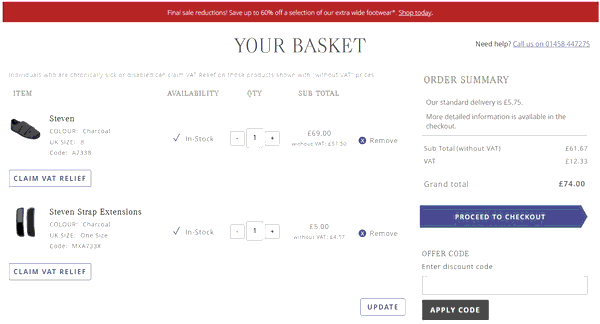 Cosyfeet shopping basket screenshot