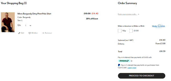 Peacocks shopping basket screenshot