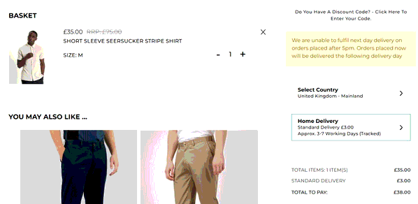 Ben Sherman shopping basket screenshot