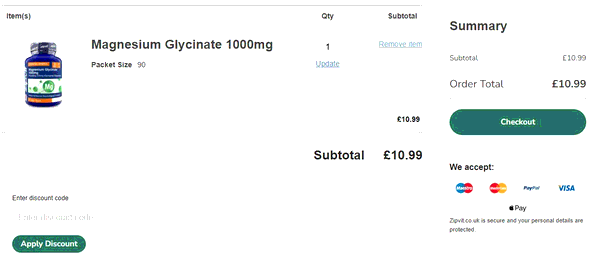ZipVit shopping basket screenshot