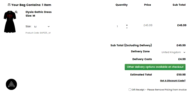 Attitude Clothing shopping basket screenshot