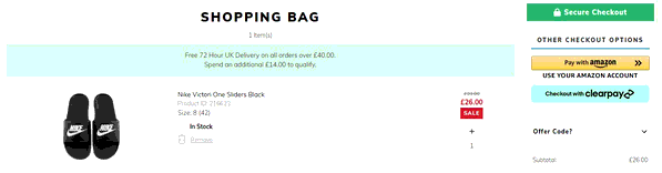 Mainline Menswear shopping basket screenshot