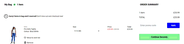Sports Direct shopping basket screenshot