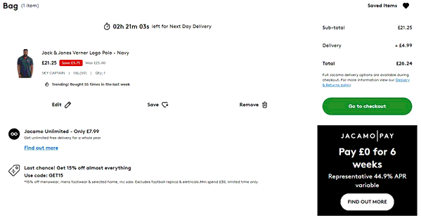 Jacamo shopping basket screenshot