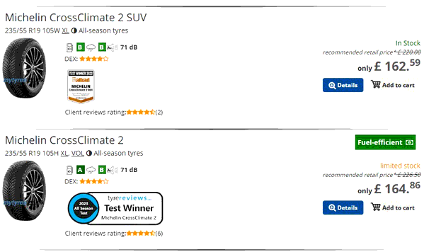 My Tyres shopping basket screenshot