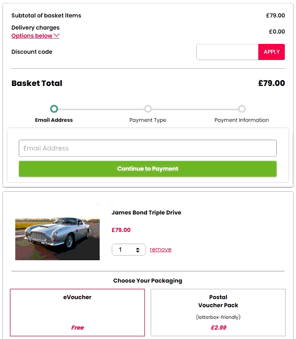 Activity Superstore shopping basket screenshot