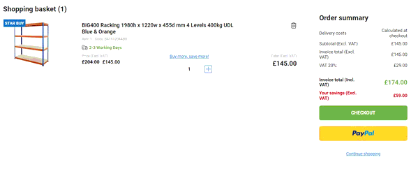 BiGDUG shopping basket screenshot