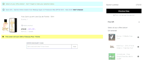 Look Fantastic shopping basket screenshot