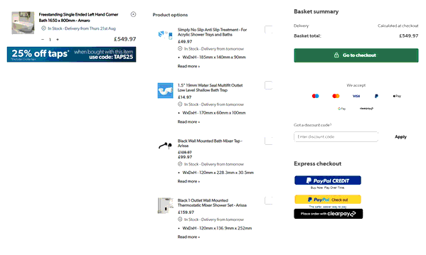 Better Bathrooms shopping basket screenshot