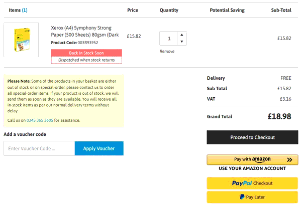 Toner Giant shopping basket screenshot