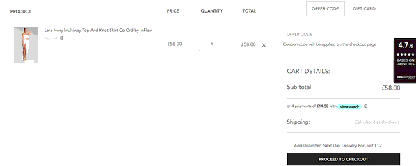 Goddiva shopping basket screenshot