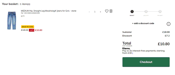Vertbaudet shopping basket screenshot