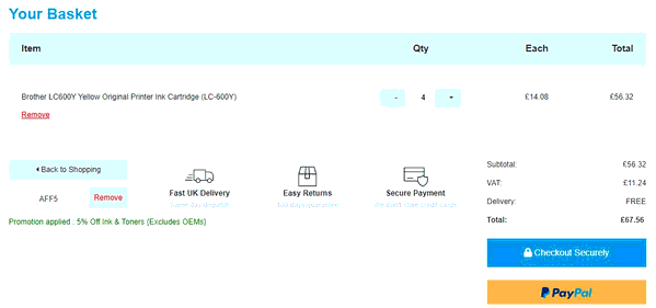 999 Inks shopping basket screenshot