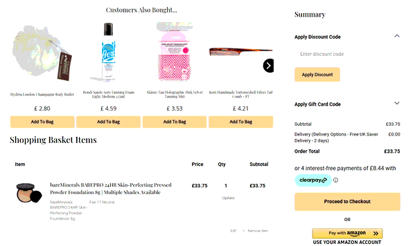 Gorgeous Shop shopping basket screenshot