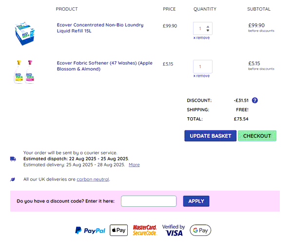 Big Green Smile shopping basket screenshot