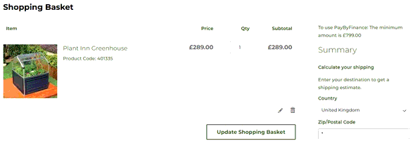 Garden Chic shopping basket screenshot