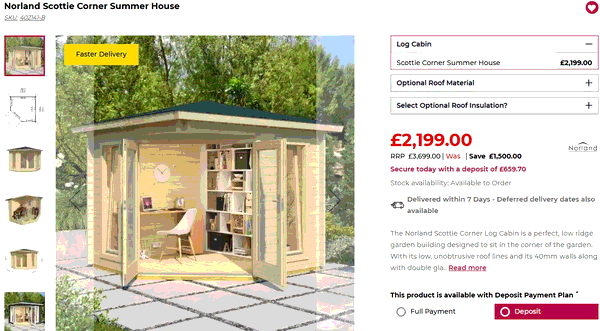 Simply Log Cabins shopping basket screenshot