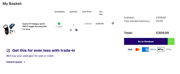 Wex Photo Video shopping basket screenshot