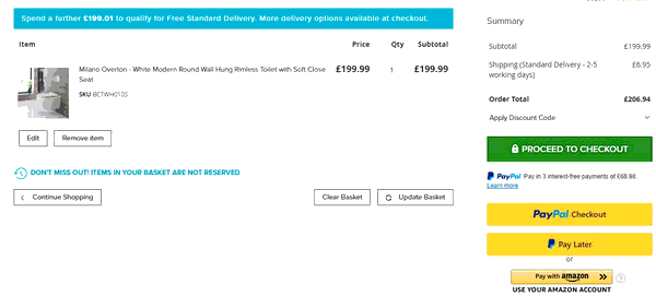 Big Bathroom Shop shopping basket screenshot