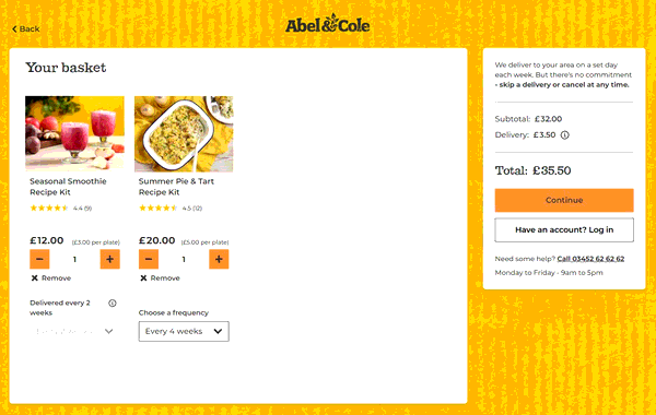 Abel and Cole shopping basket screenshot