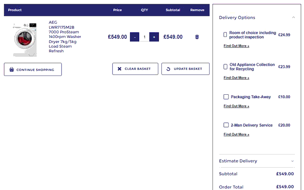 Electrical Discount UK shopping basket screenshot