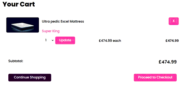 Memory Foam Warehouse shopping basket screenshot