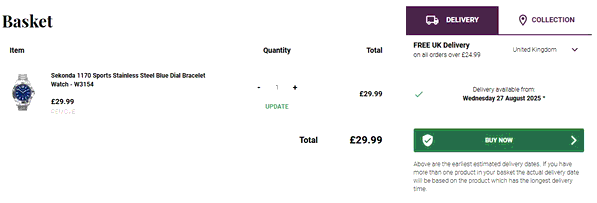 F.Hinds Jewellers shopping basket screenshot