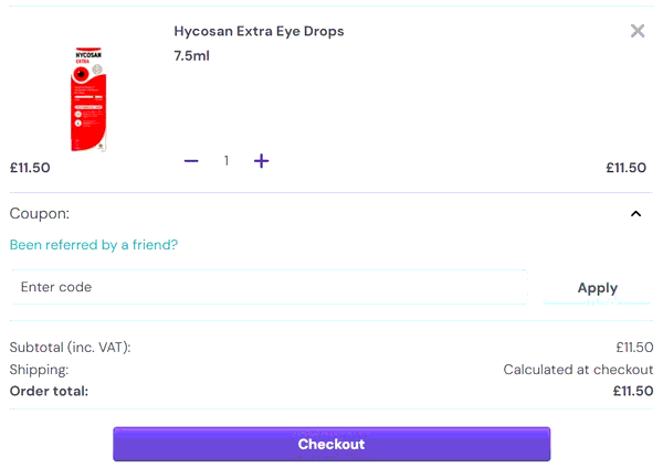 Lenstore Contact Lenses shopping basket screenshot