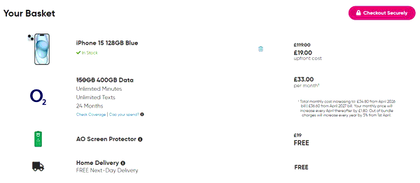Buy Mobiles shopping basket screenshot