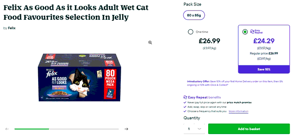 Pets At Home shopping basket screenshot