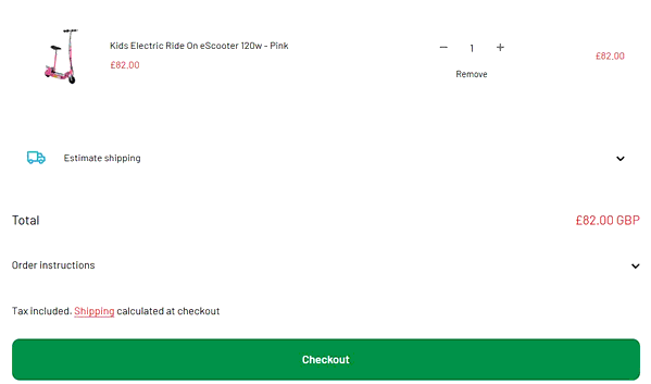 TJ Hughes shopping basket screenshot