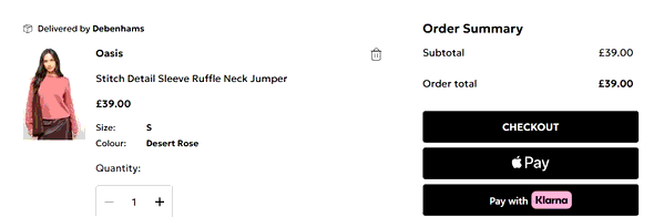 Oasis shopping basket screenshot