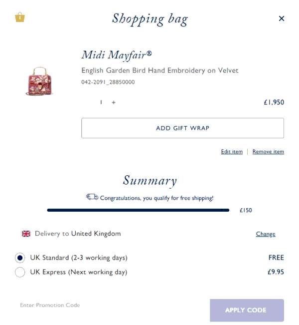 Aspinal of London shopping basket screenshot