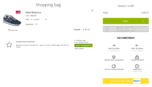 Rubber Sole shopping basket screenshot