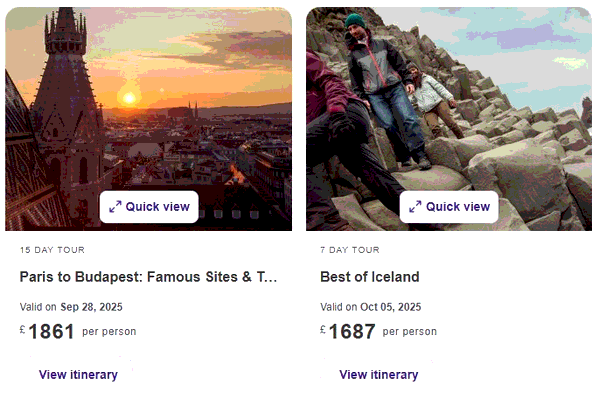 G Adventures shopping basket screenshot