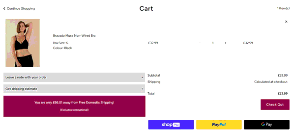 Envie Lingerie shopping basket screenshot