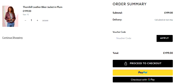 Lakeland Leather shopping basket screenshot