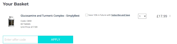 Simply Supplements shopping basket screenshot