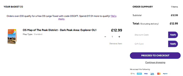 Ordnance Survey shopping basket screenshot