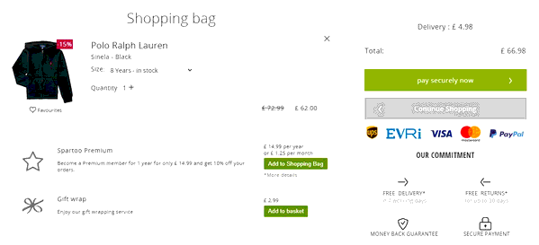 Spartoo shopping basket screenshot